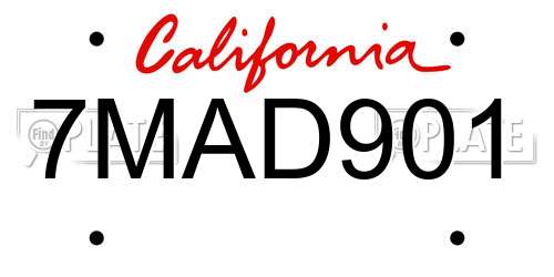 7MAD901 California License Plate