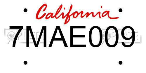 7MAE009 California License Plate