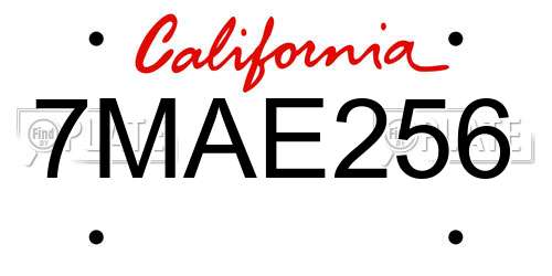 7MAE256 California License Plate