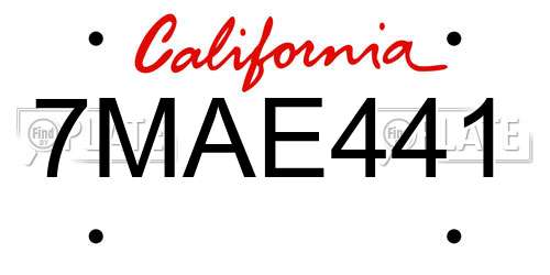7MAE441 California License Plate