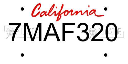 7MAF320 California License Plate