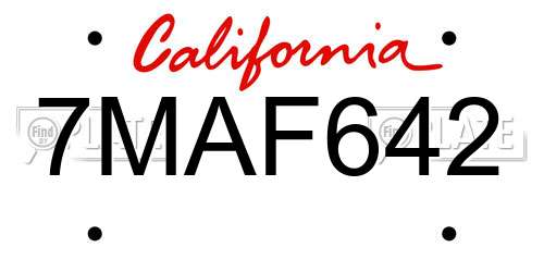 7MAF642 California License Plate