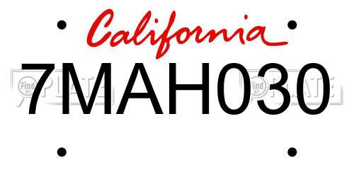 7MAH030 California License Plate