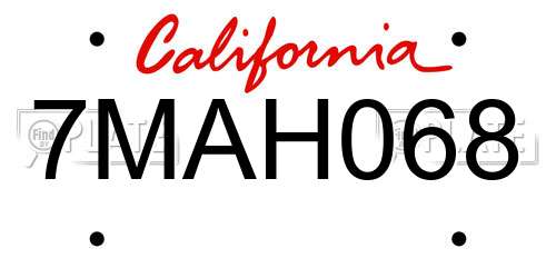 7MAH068 California License Plate