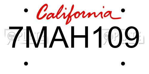 7MAH109 California License Plate