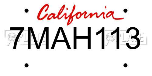 7MAH113 California License Plate