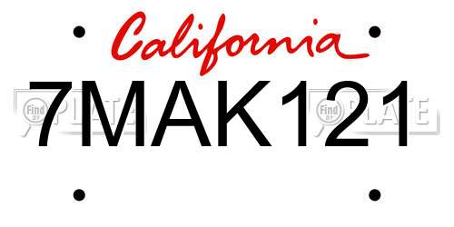 7MAK121 California License Plate