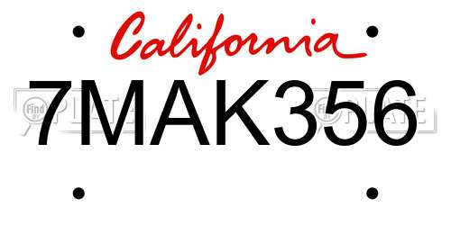 7MAK356 California License Plate