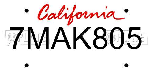 7MAK805 California License Plate