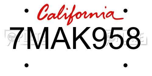 7MAK958 California License Plate