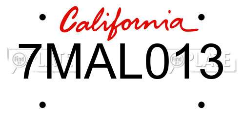 7MAL013 California License Plate