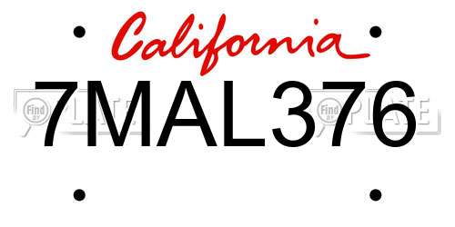 7MAL376 California License Plate