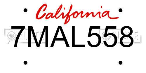 7MAL558 California License Plate