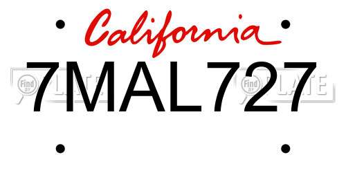 7MAL727 California License Plate