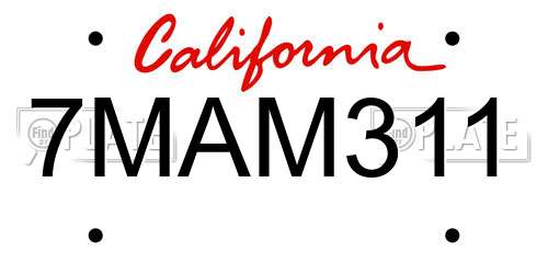 7MAM311 California License Plate