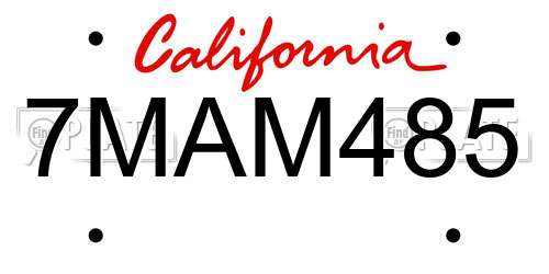 7MAM485 California License Plate