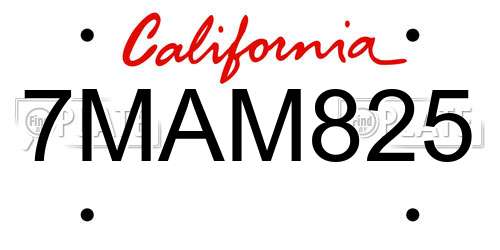 7MAM825 California License Plate