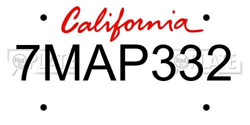 7MAP332 California License Plate