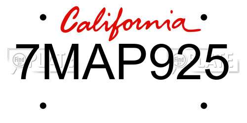 7MAP925 California License Plate