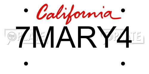 7MARY4 California License Plate