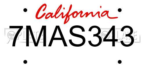 7MAS343 California License Plate