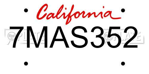7MAS352 California License Plate