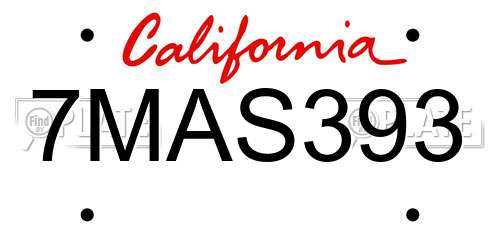 7MAS393 California License Plate
