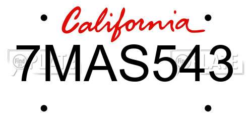 7MAS543 California License Plate