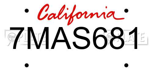7MAS681 California License Plate