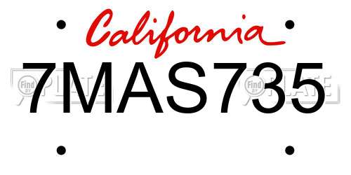 7MAS735 California License Plate
