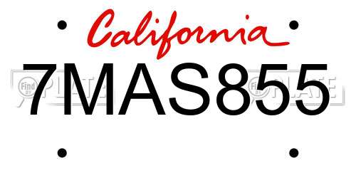 7MAS855 California License Plate