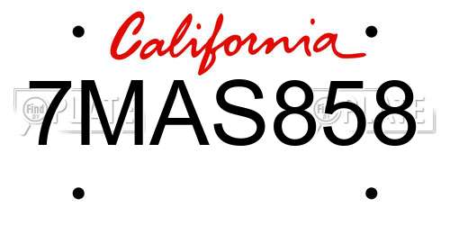 7MAS858 California License Plate