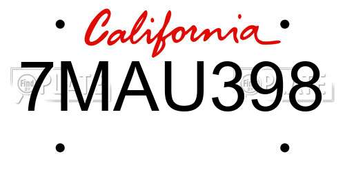 7MAU398 California License Plate