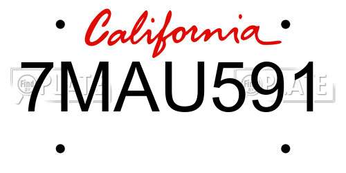 7MAU591 California License Plate