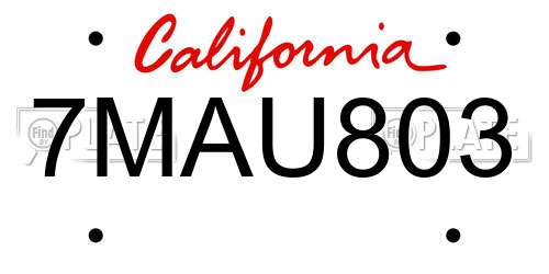 7MAU803 California License Plate