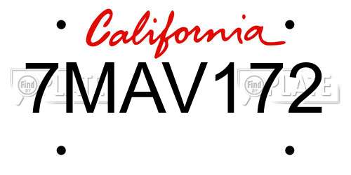 7MAV172 California License Plate