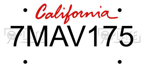 7MAV175 California License Plate