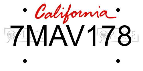 7MAV178 California License Plate
