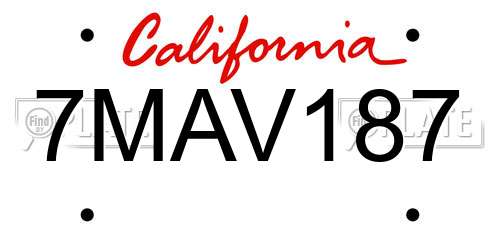 7MAV187 California License Plate