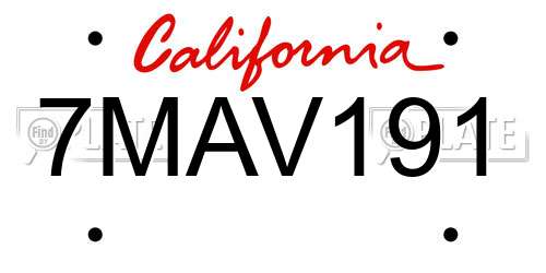 7MAV191 California License Plate