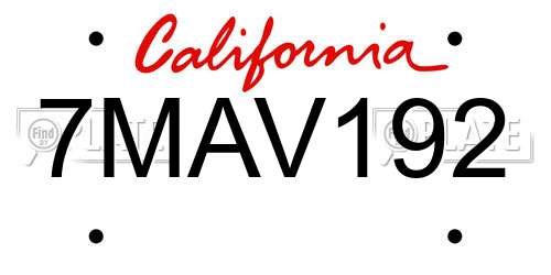7MAV192 California License Plate