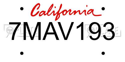 7MAV193 California License Plate