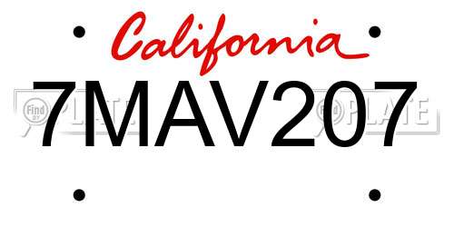 7MAV207 California License Plate
