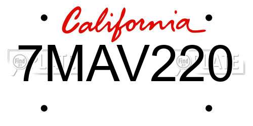 7MAV220 California License Plate