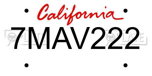 7MAV222 California License Plate