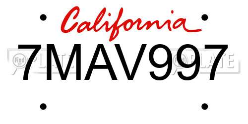 7MAV997 California License Plate