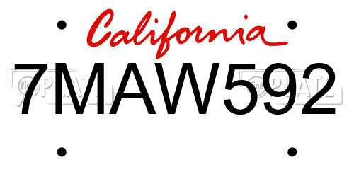 7MAW592 California License Plate