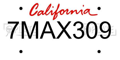 7MAX309 California License Plate