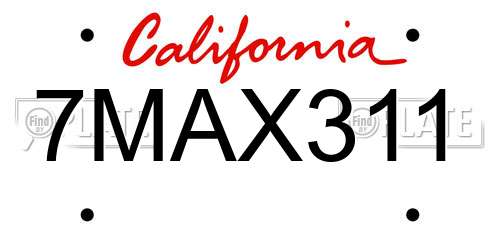 7MAX311 California License Plate