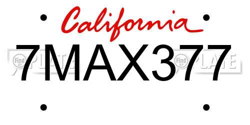7MAX377 California License Plate